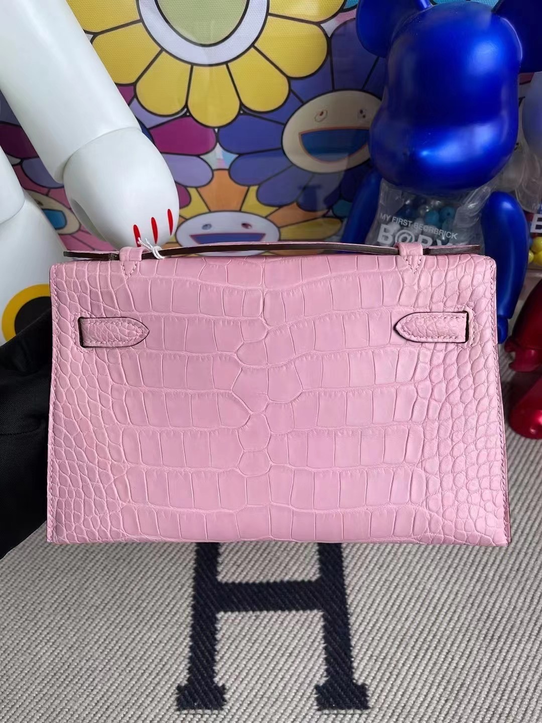 Hermes MiniKelly Pochette 5P Pink 櫻花粉 霧面美洲鱷魚 金扣