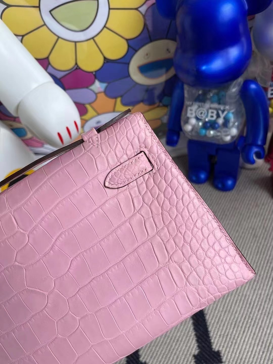 Hermes MiniKelly Pochette 5P Pink 櫻花粉 霧面美洲鱷魚 金扣