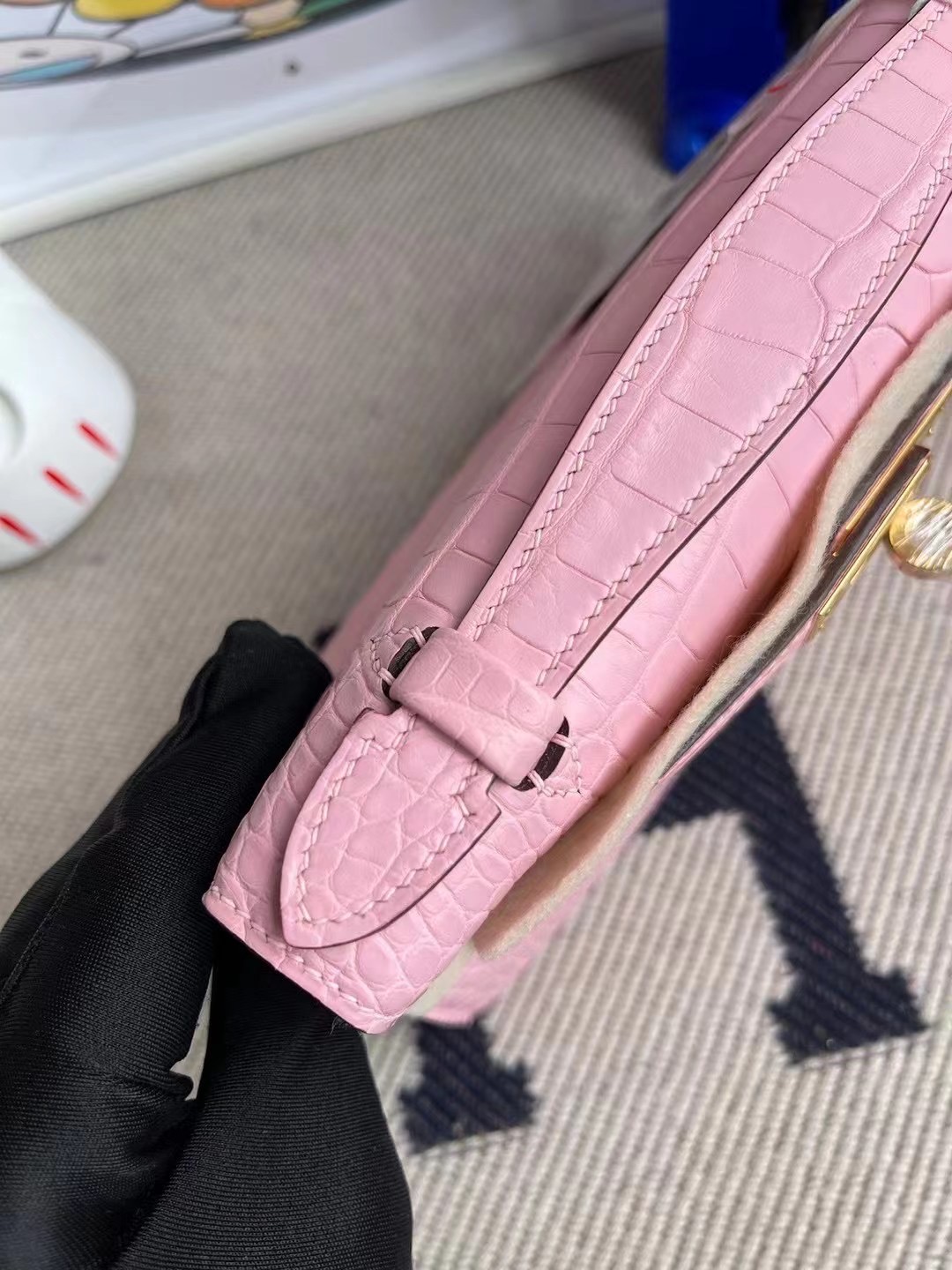 Hermes MiniKelly Pochette 5P Pink 櫻花粉 霧面美洲鱷魚 金扣