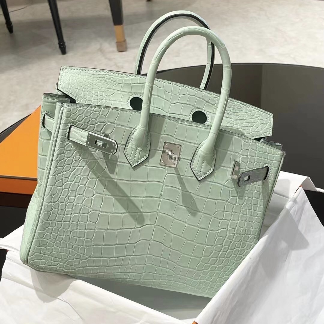 愛馬仕鉑金包 Hermes Birkin 25cm 6U Vert Dfau 薄荷綠 霧面美洲鱷魚 銀扣