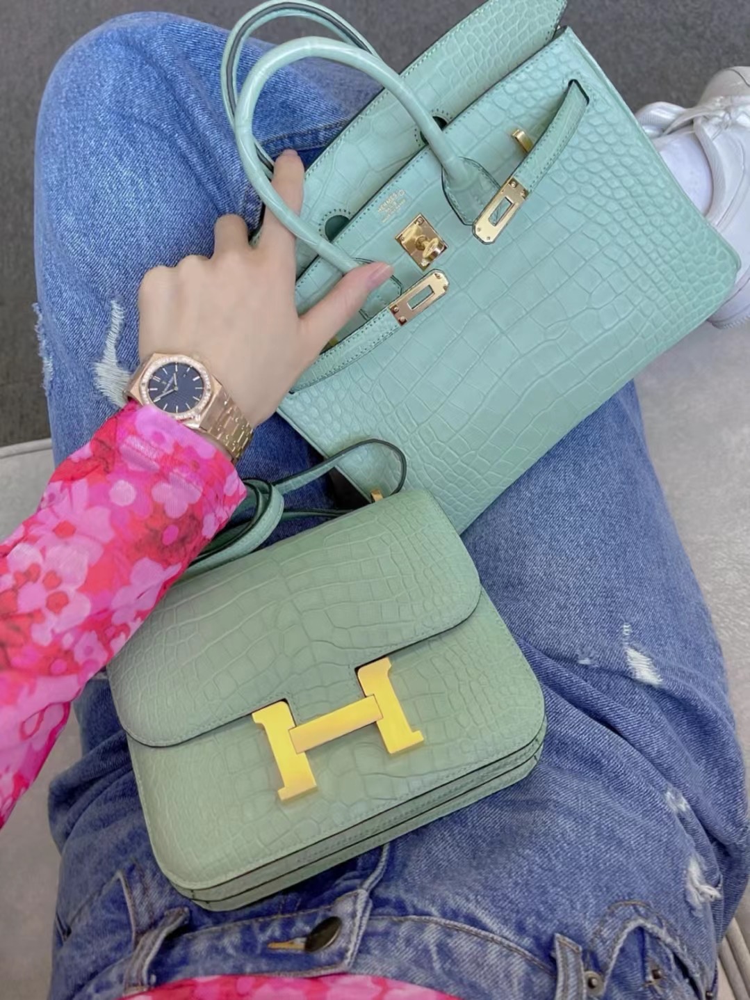 Hermes Birkin 25 Constance 19 6U 薄荷綠 Vert D'Eau 霧面方塊美洲鱷