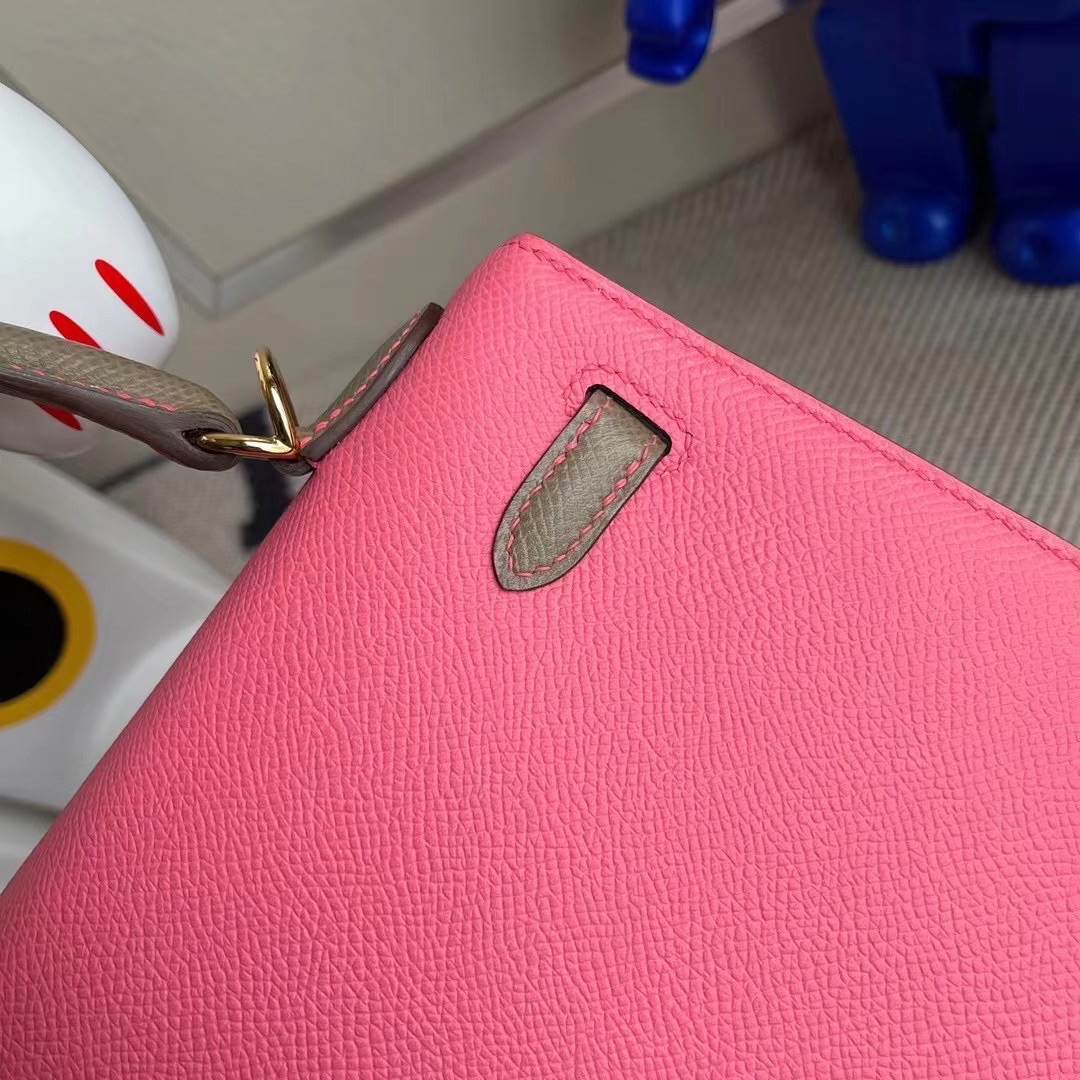 Hermes Kelly 25 HSS 拼色Epsom 8W Rose Azalée 新唇膏粉 18 etoupe 大象灰 金扣