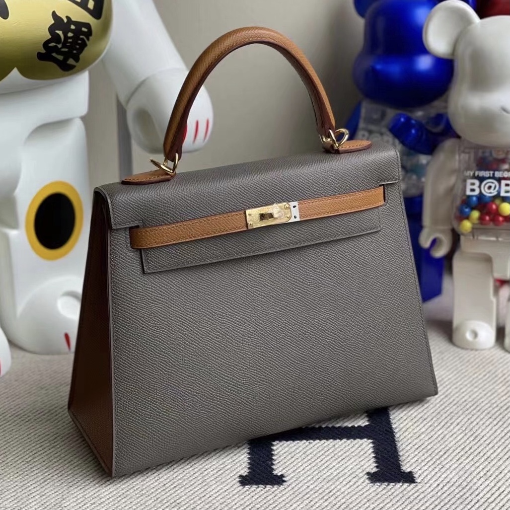 Hermes Kelly 25 Epsom HSS 8F Etain 錫器灰 37 Gold 金棕色 馬蹄印 金扣