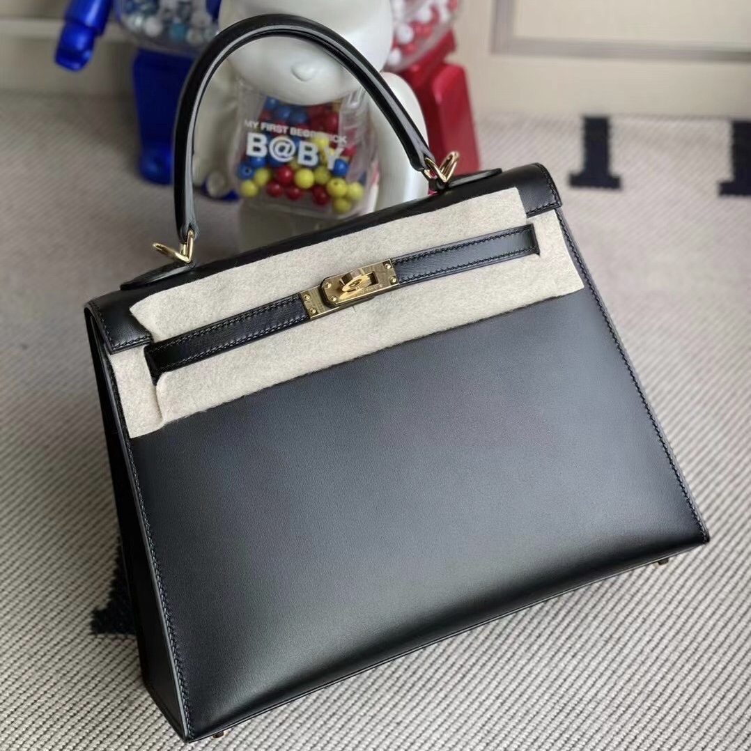 愛馬仕凱莉包25寸官方價格 Hermes Kelly 25cm BOX 89 Black 黑色 金扣