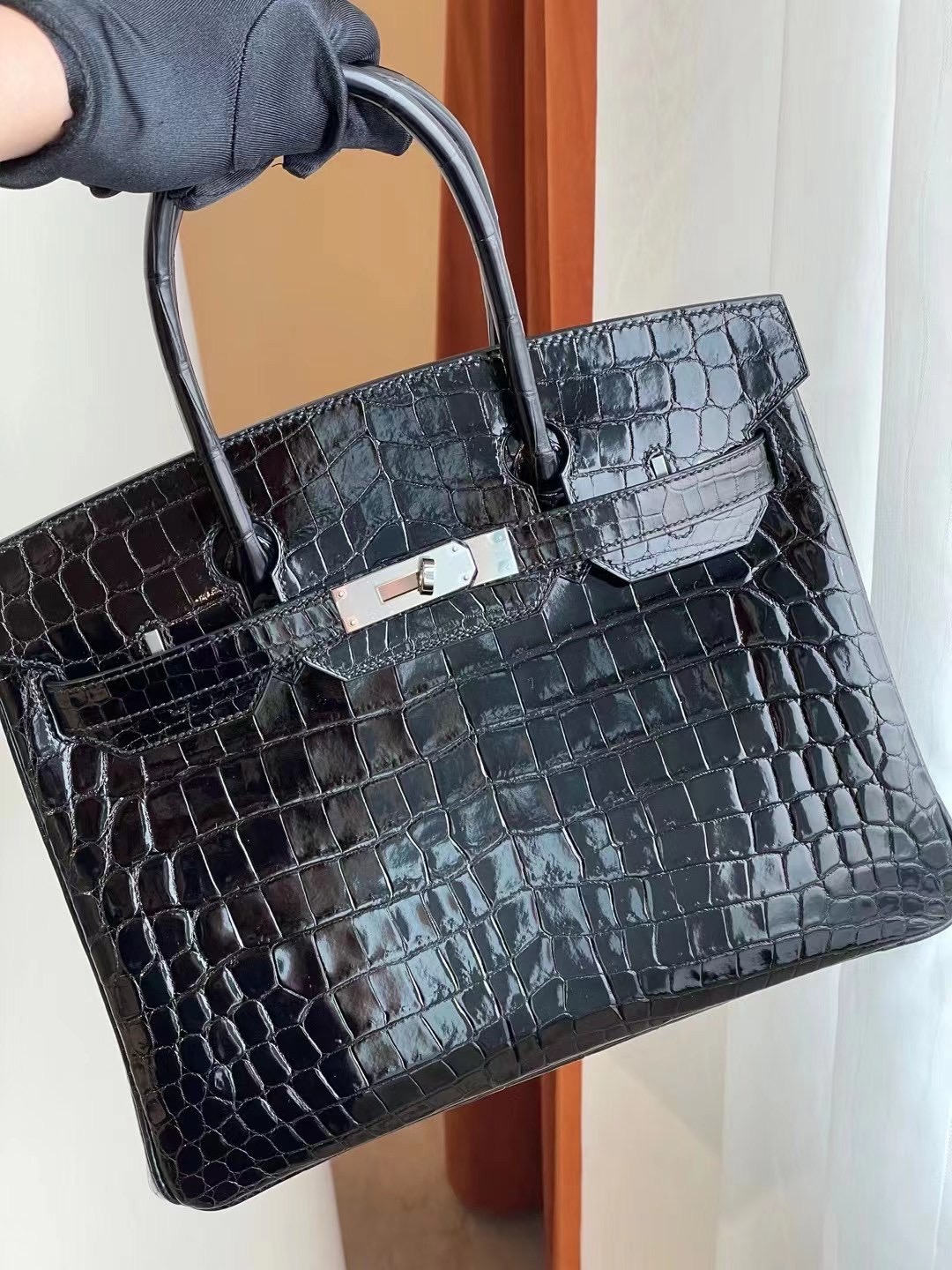 愛馬仕鉑金包30寸價格 Hermes Birkin 30 89 Noir 黑色 亮面兩點尼羅鱷魚