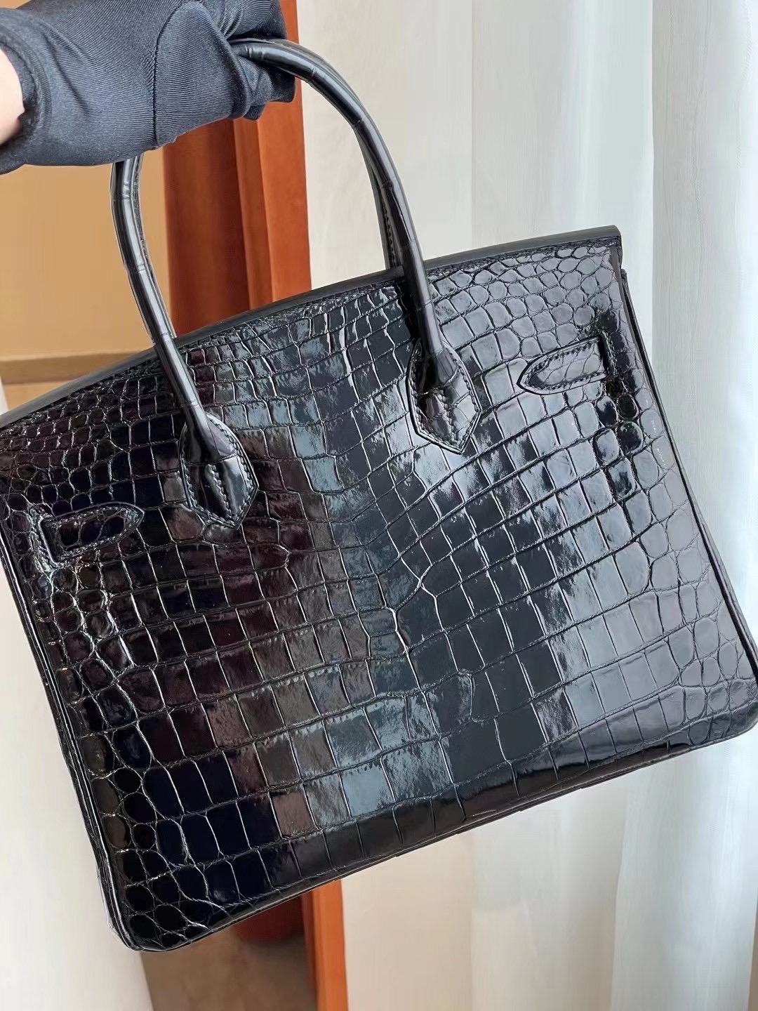 愛馬仕鉑金包30寸價格 Hermes Birkin 30 89 Noir 黑色 亮面兩點尼羅鱷魚