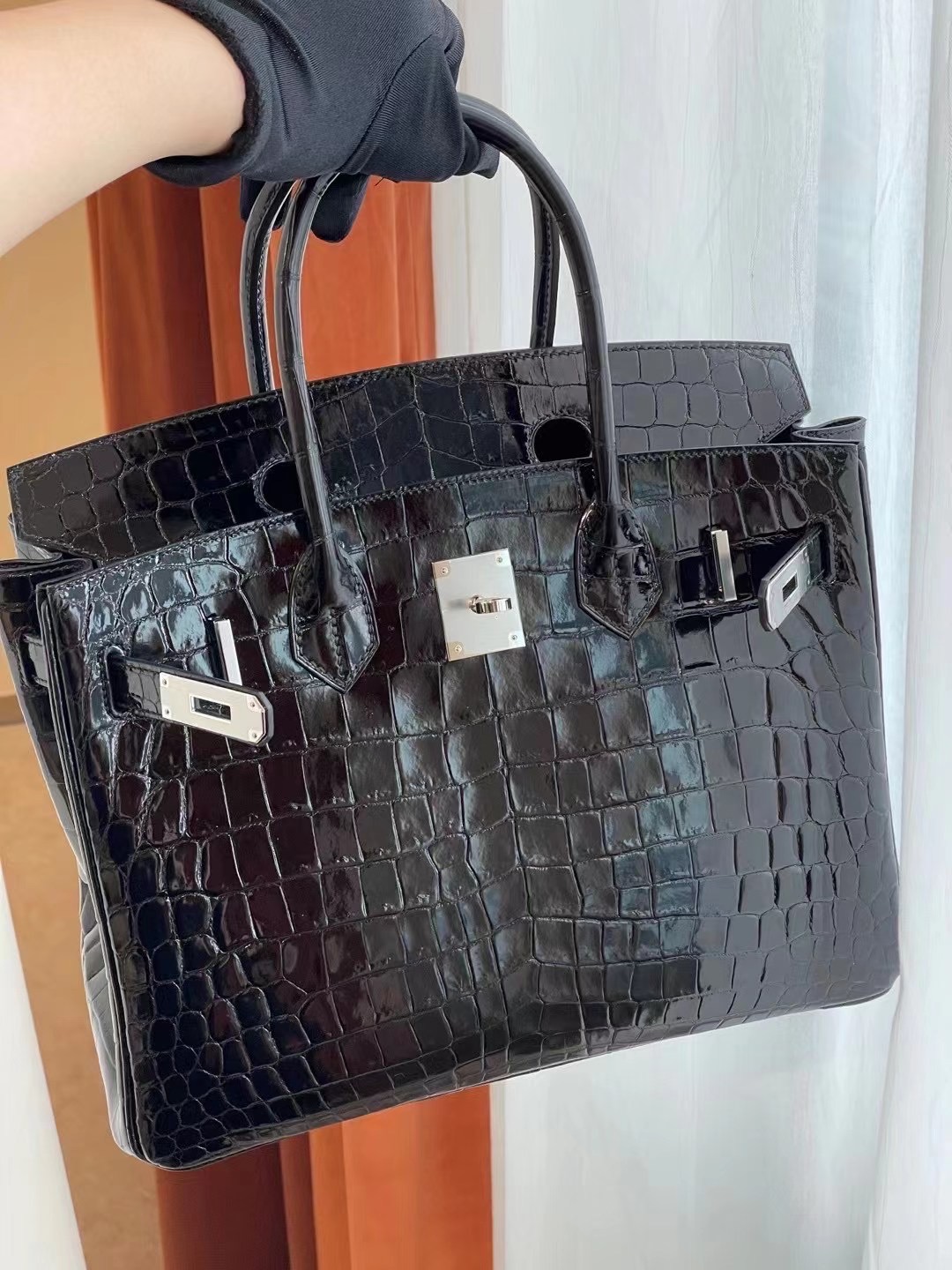 愛馬仕鉑金包30寸價格 Hermes Birkin 30 89 Noir 黑色 亮面兩點尼羅鱷魚