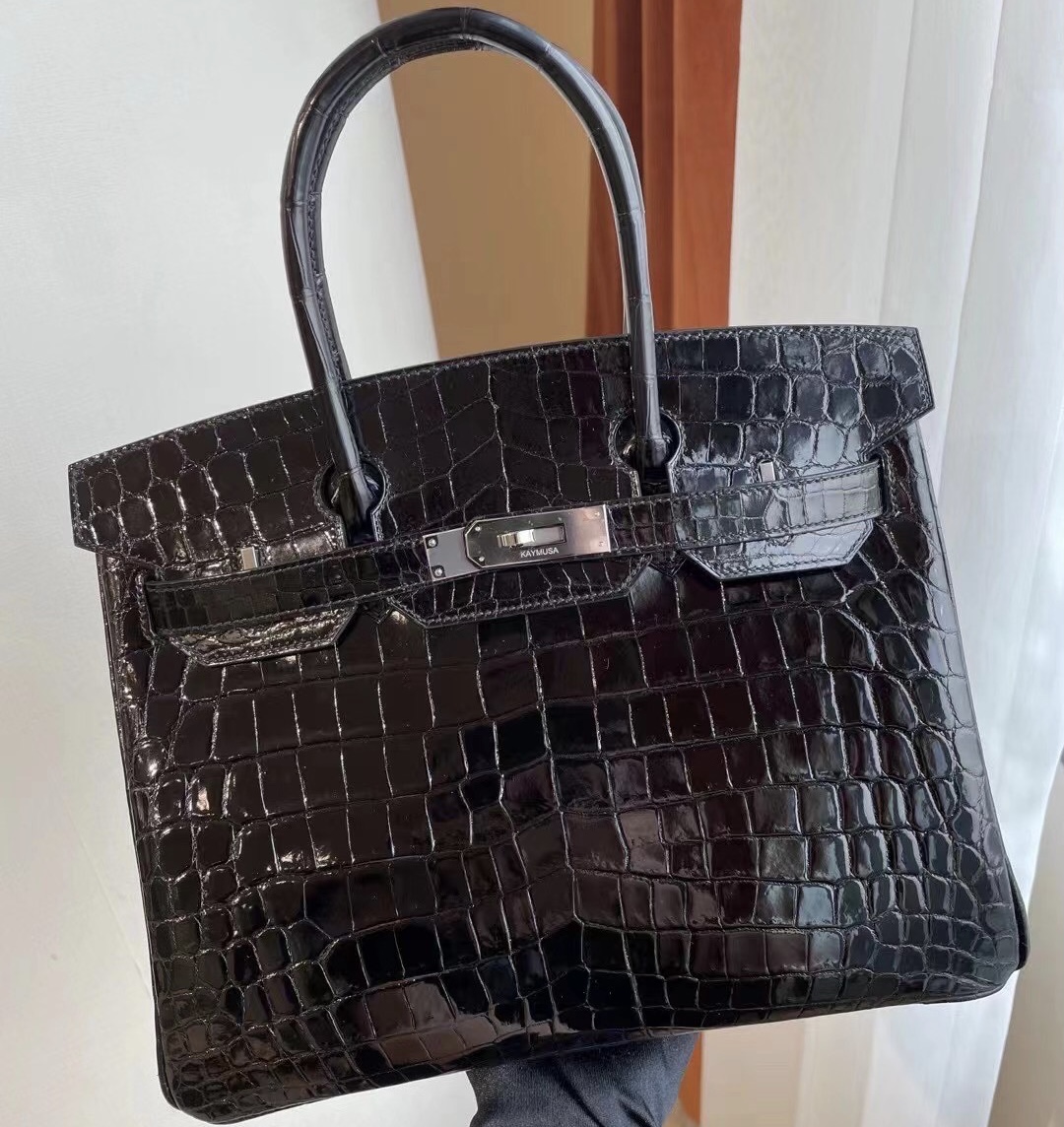 愛馬仕鉑金包30寸價格 Hermes Birkin 30 89 Noir 黑色 亮面兩點尼羅鱷魚