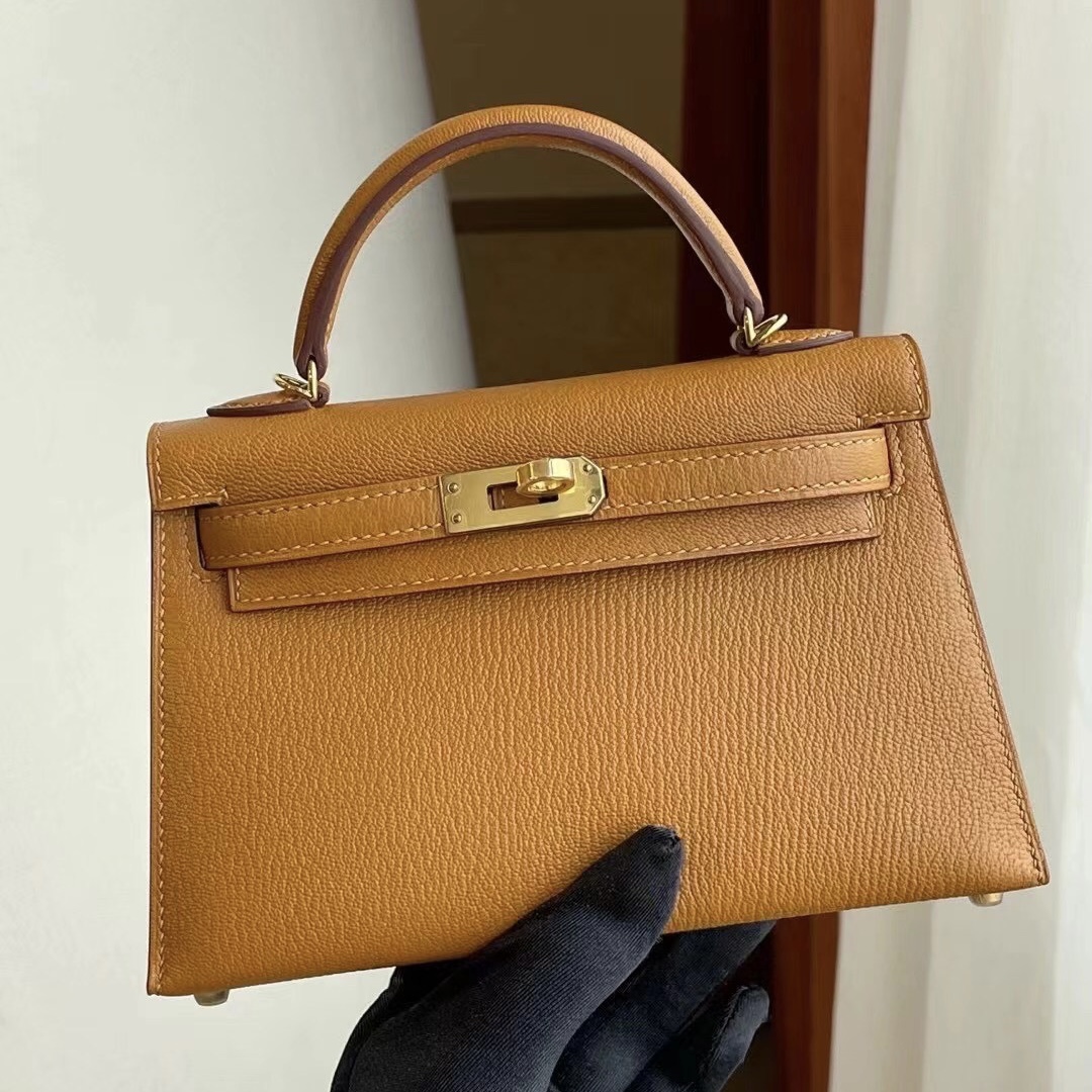 愛馬仕凱莉包二代迷你 Hermes Kelly Mini II Chevre 2S sesame 芝麻色 金扣