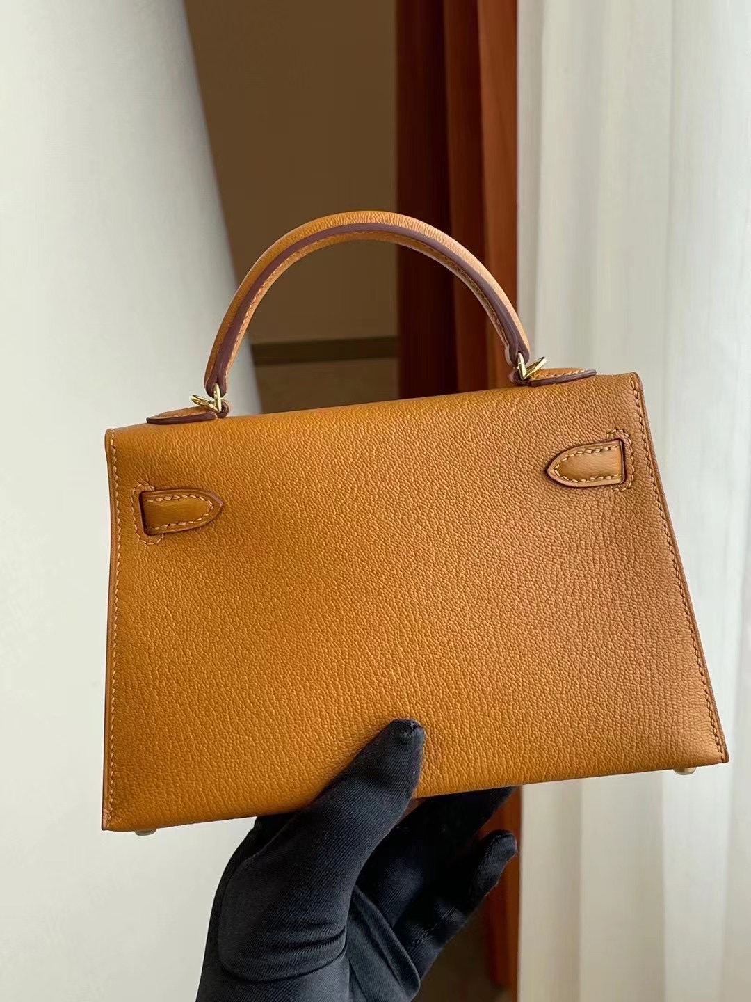 愛馬仕凱莉包二代迷你 Hermes Kelly Mini II Chevre 2S sesame 芝麻色 金扣