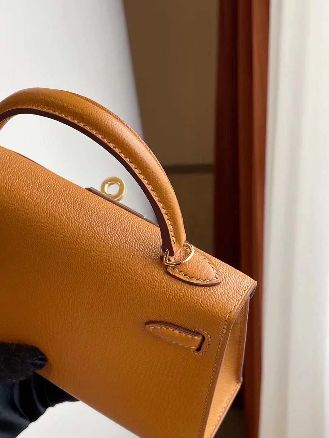 愛馬仕凱莉包二代迷你 Hermes Kelly Mini II Chevre 2S sesame 芝麻色 金扣