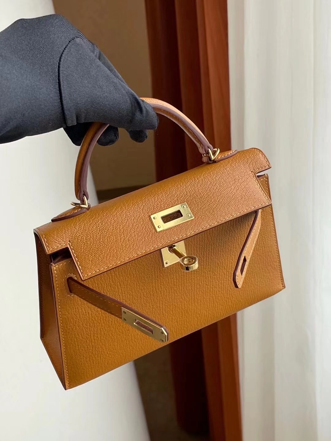 愛馬仕凱莉包二代迷你 Hermes Kelly Mini II Chevre 2S sesame 芝麻色 金扣