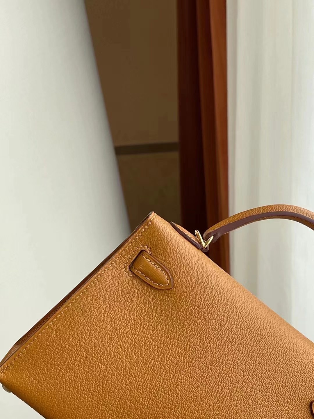 愛馬仕凱莉包二代迷你 Hermes Kelly Mini II Chevre 2S sesame 芝麻色 金扣