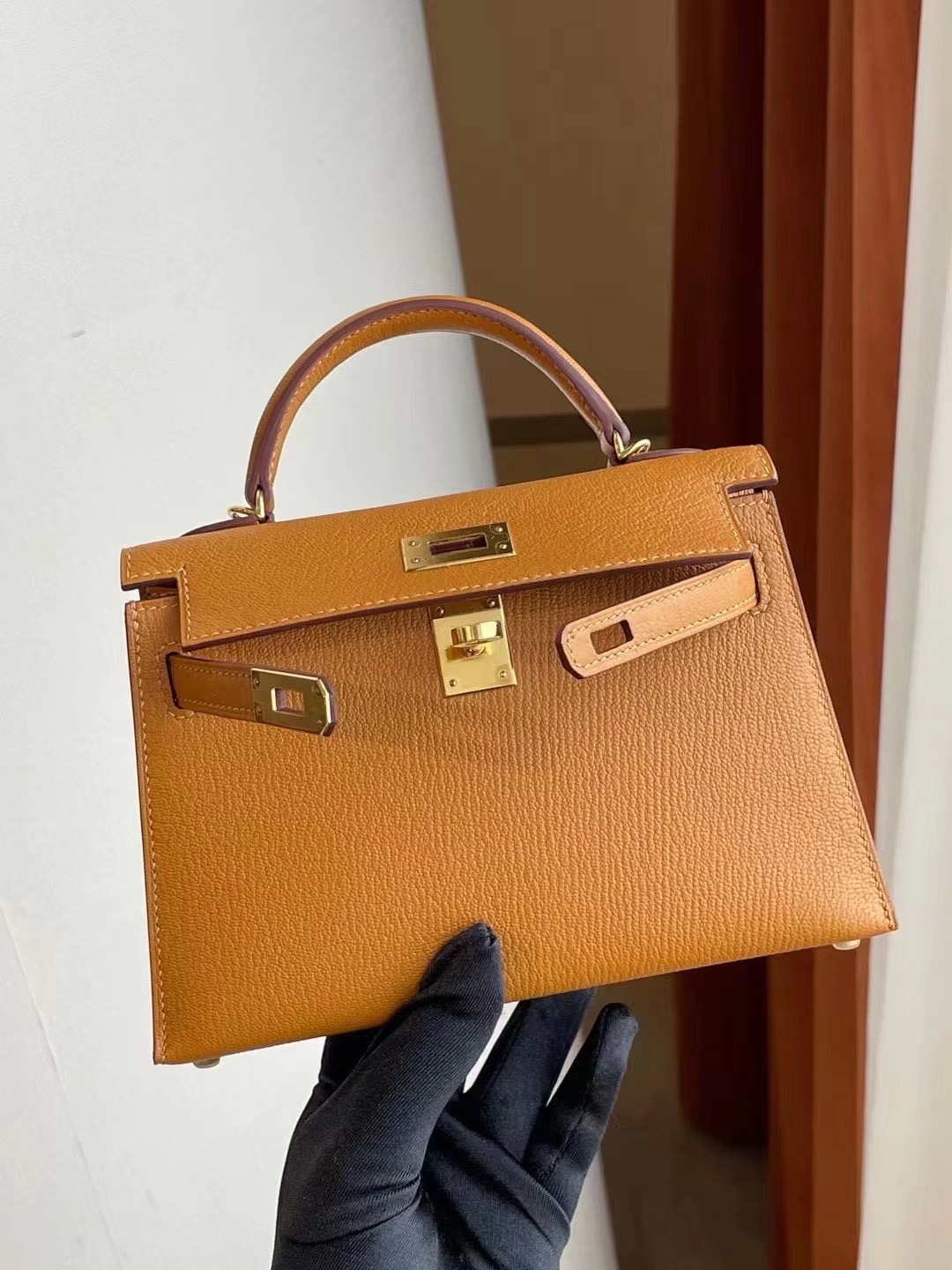 愛馬仕凱莉包二代迷你 Hermes Kelly Mini II Chevre 2S sesame 芝麻色 金扣