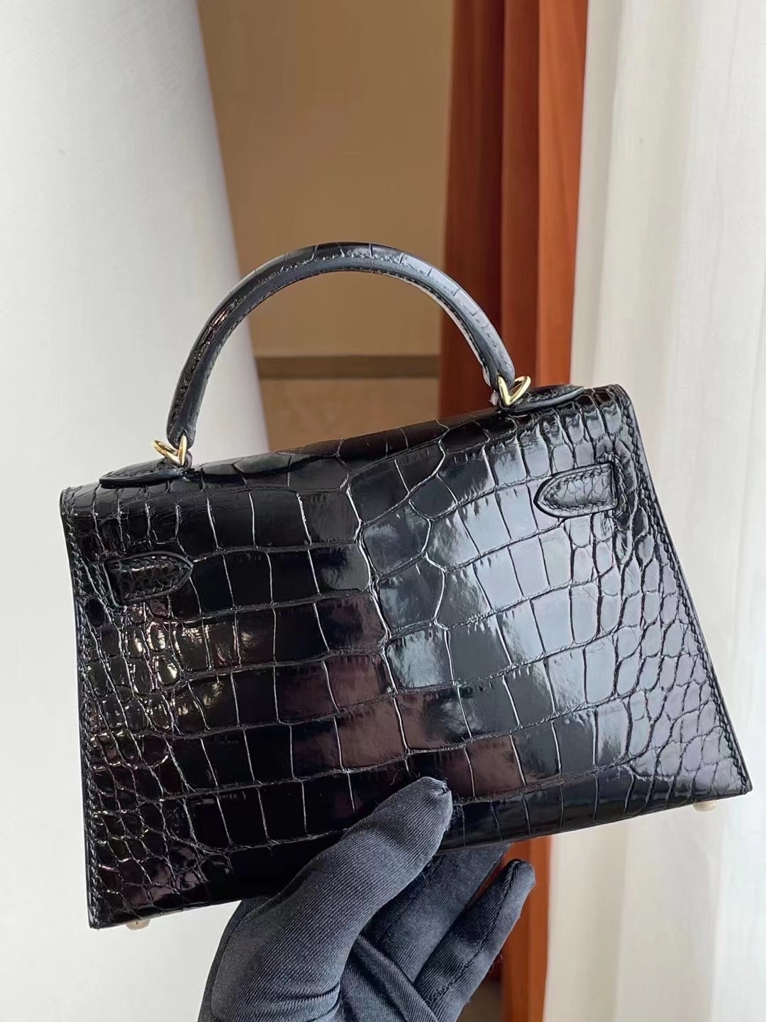 愛馬仕凱莉包二代 Hermes Kelly Mini II 2代 89 Noir 黑色 亮面美洲鱷魚