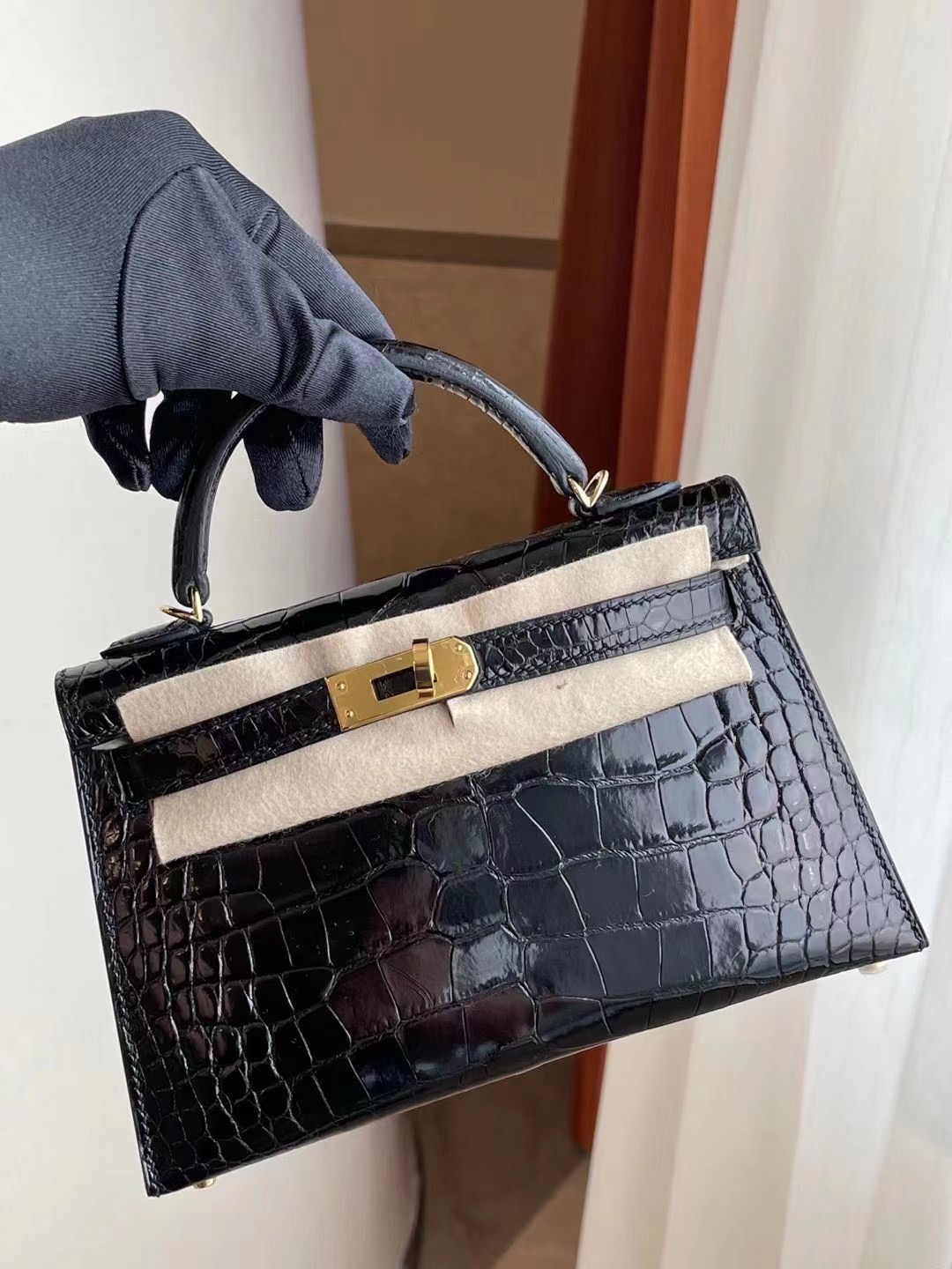 愛馬仕凱莉包二代 Hermes Kelly Mini II 2代 89 Noir 黑色 亮面美洲鱷魚