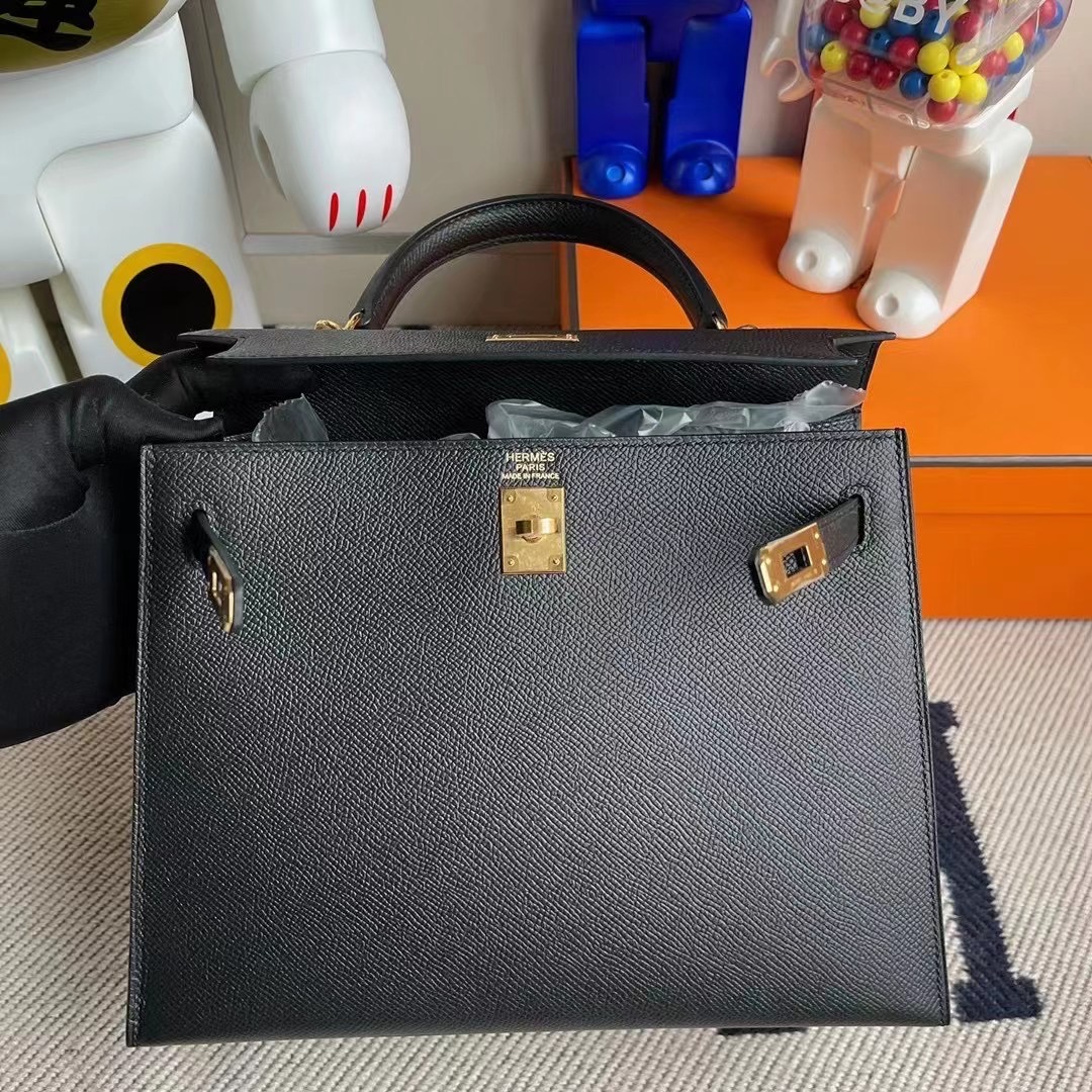 Hermès Kelly 25cm Epsom CK89 Noir 黑色 原廠禦用掌紋牛皮 金扣