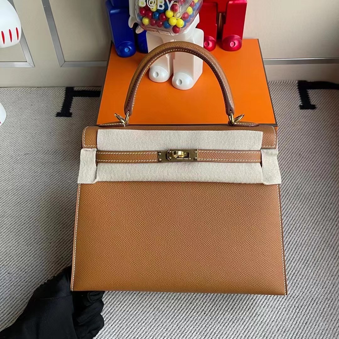 Hong Kong Hermes Kelly 25 Epsom 37 Gold 金棕色 全手工蠟線縫 金扣