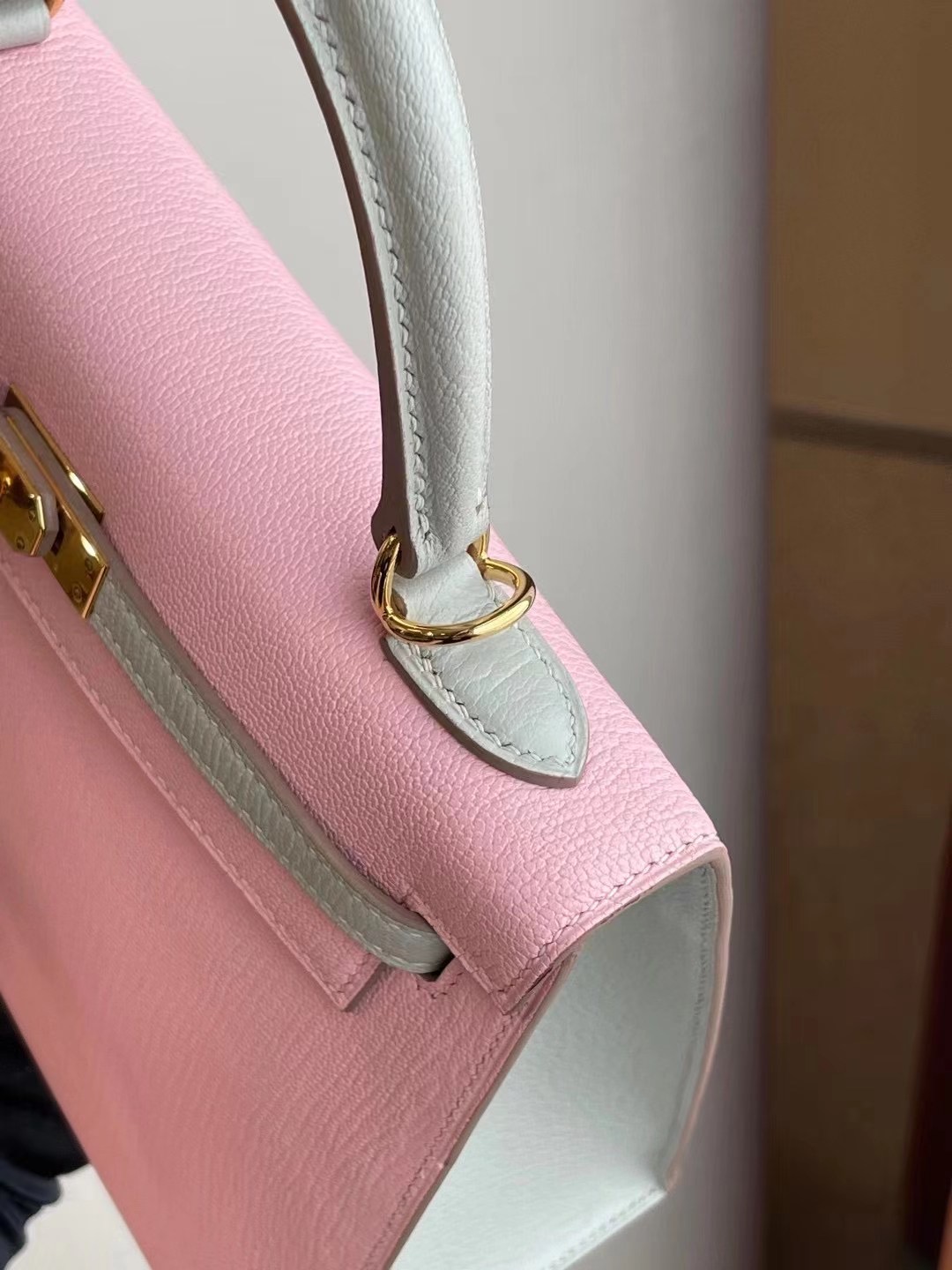 Hermes Kelly 25 3Q Rose Sakura 新櫻花粉 拼 80 Gris Perle 山羊皮 金扣