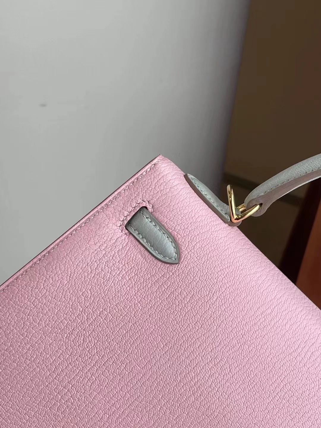 Hermes Kelly 25 3Q Rose Sakura 新櫻花粉 拼 80 Gris Perle 山羊皮 金扣