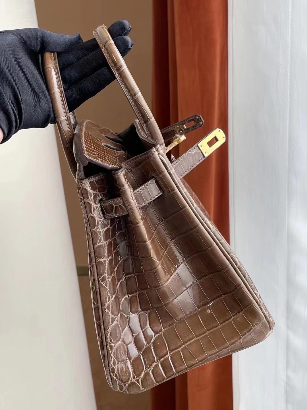 愛馬仕鉑金包25寸價格 Hermes Birkin 25cm 深灰色 金扣 亮面尼羅鱷魚