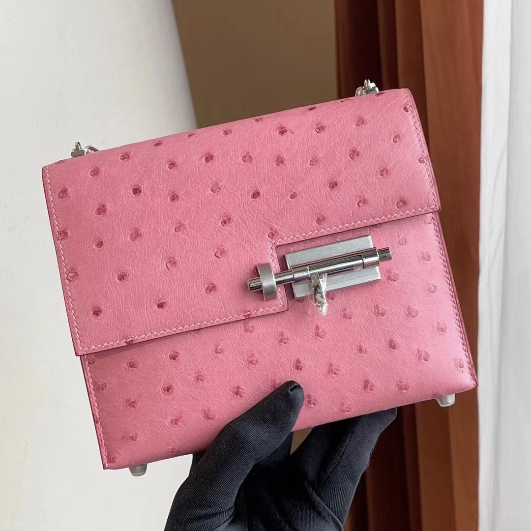 Hermes Verrou Mini Ostrich L4 Rose bubblegum 泡泡粉 禦用原廠KK 南非鴕鳥皮