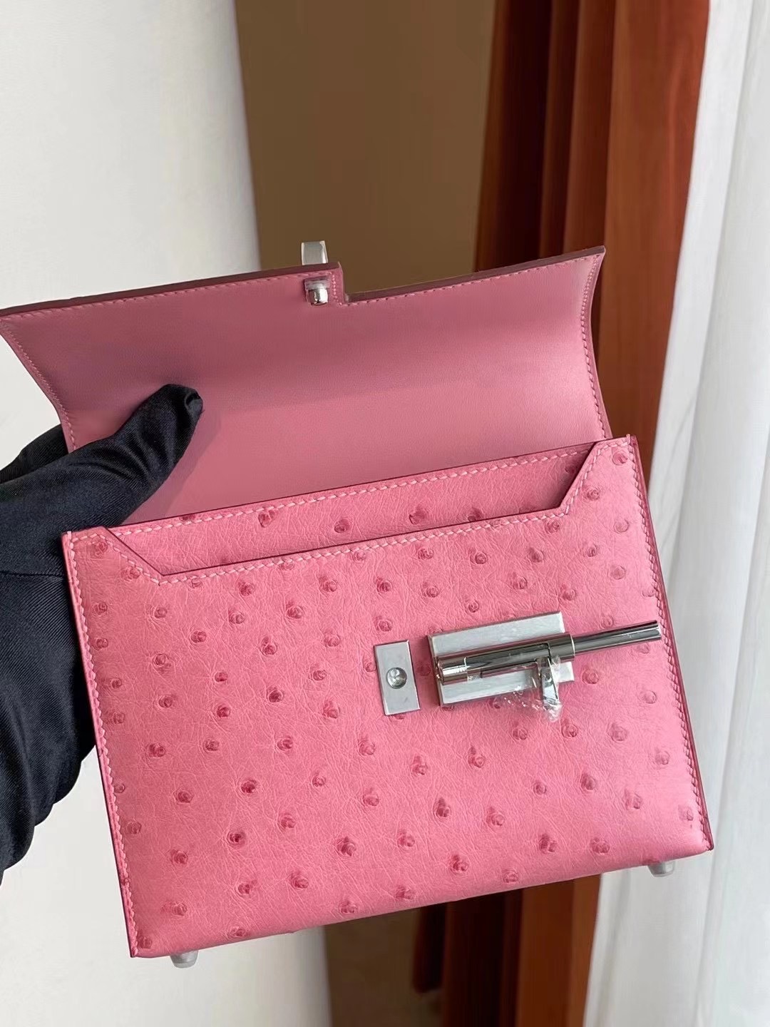 Hermes Verrou Mini Ostrich L4 Rose bubblegum 泡泡粉 禦用原廠KK 南非鴕鳥皮