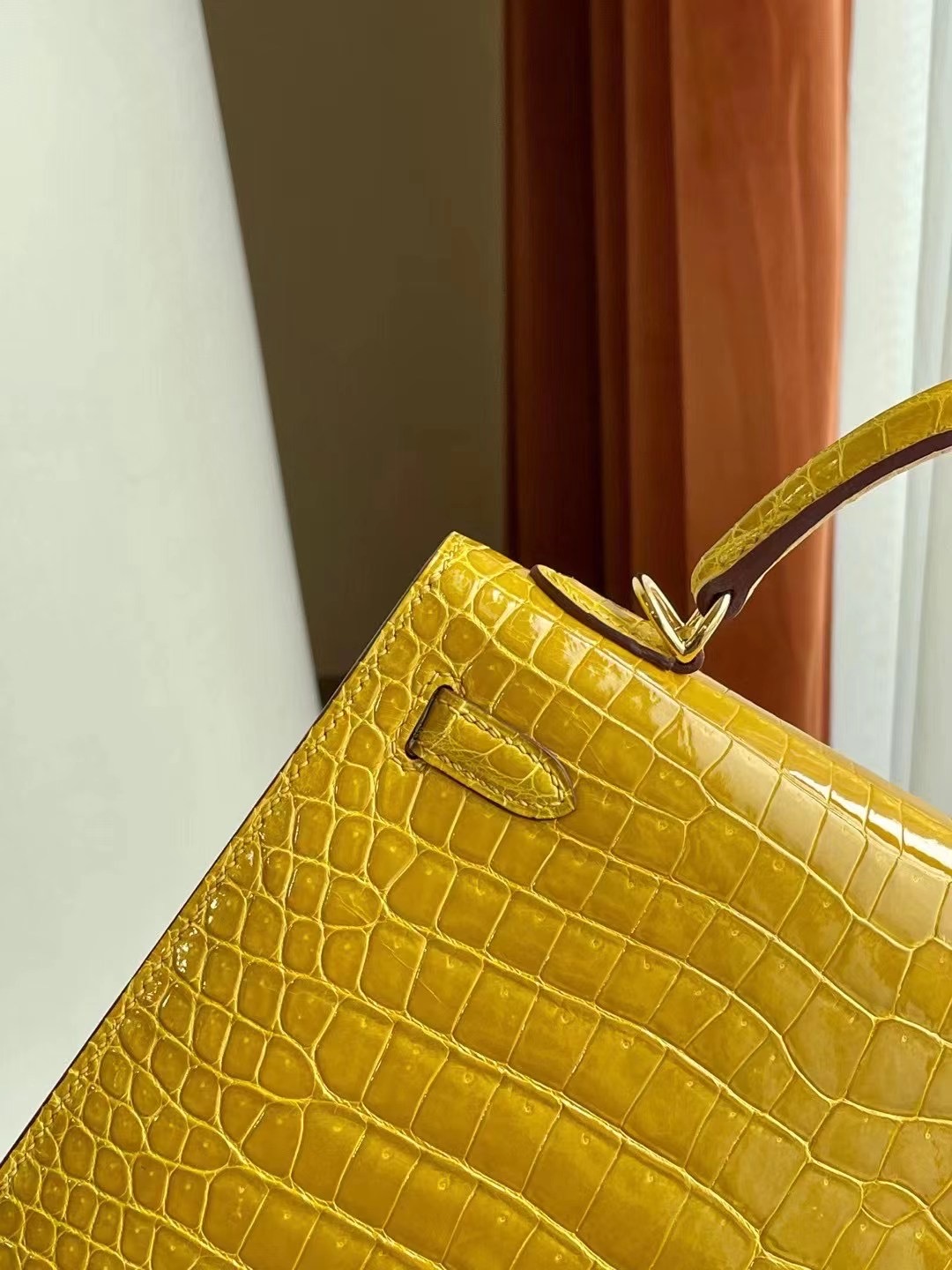 愛馬仕凱莉包25寸價格 Hermes Kelly 25cm 9D 琥珀黃 Amber 亮面灣鱷