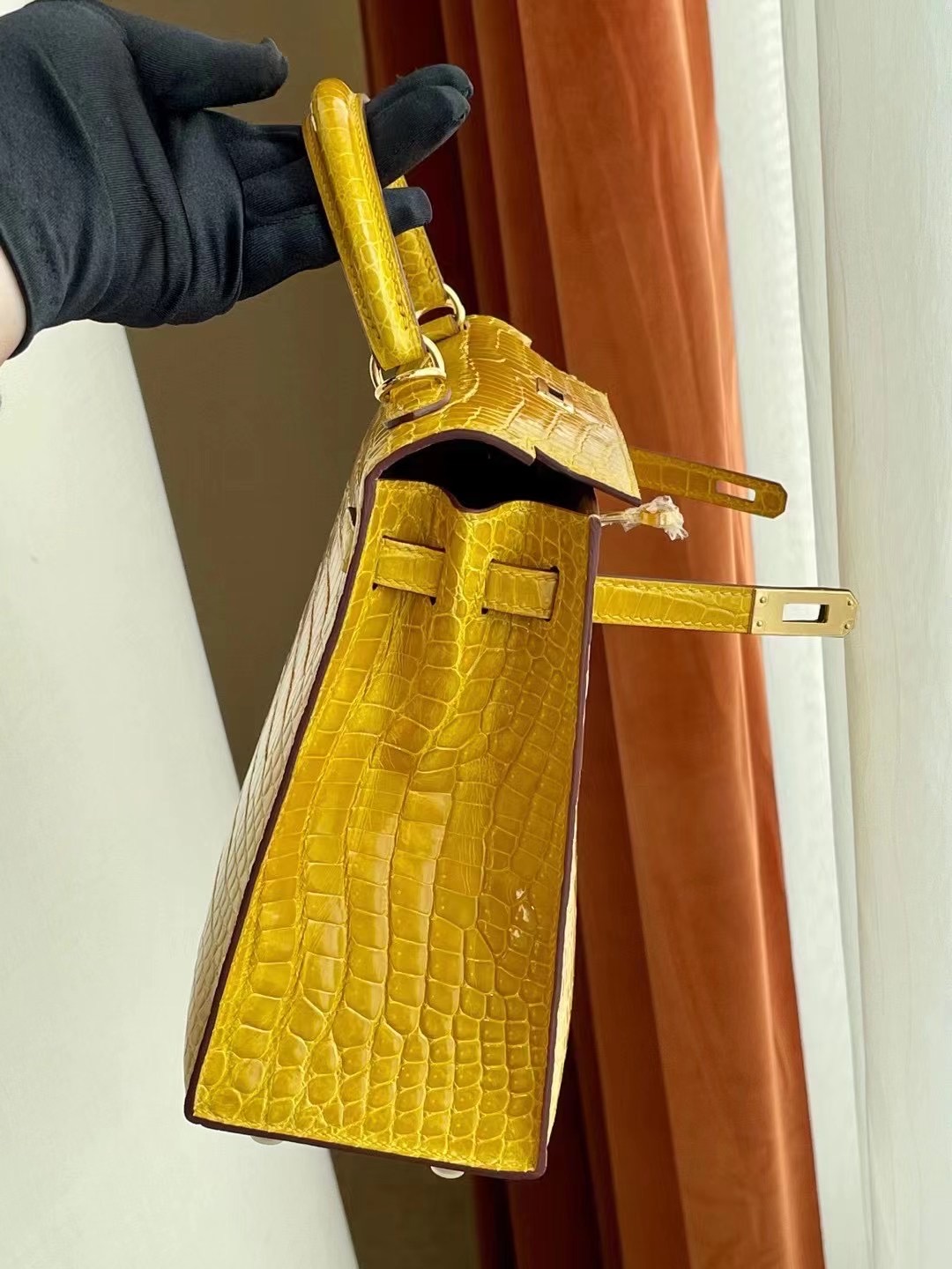 愛馬仕凱莉包25寸價格 Hermes Kelly 25cm 9D 琥珀黃 Amber 亮面灣鱷