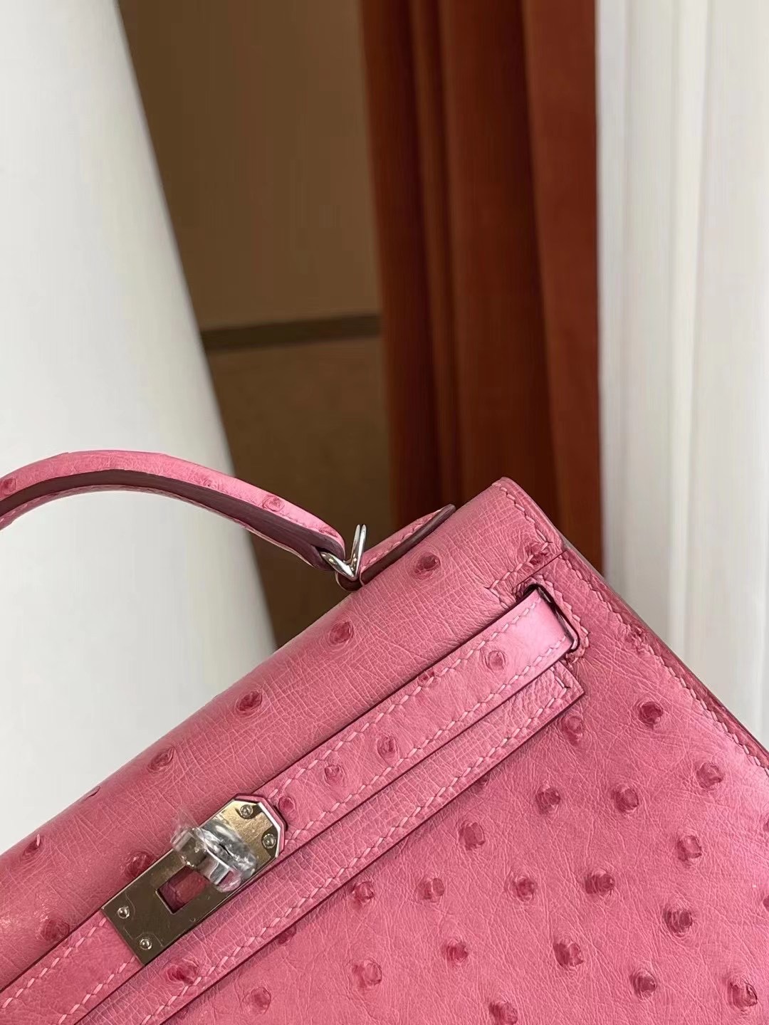 愛馬仕迷你凱莉包2代價格 Hermes Kelly Mini II Ostrich L4 Rose bubblegum 泡泡粉