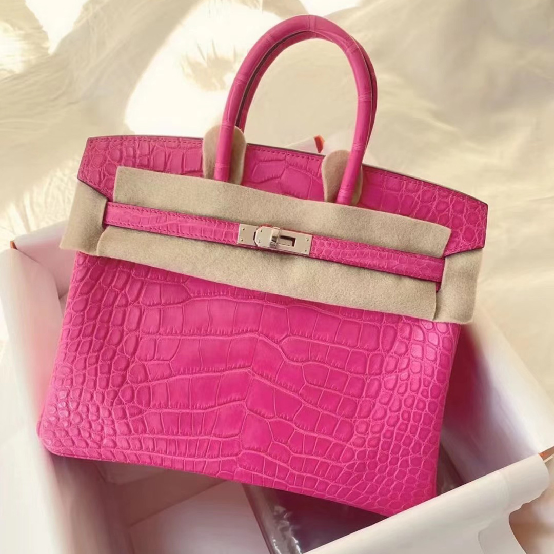 愛馬仕鉑金包價格 Hermes Birkin 25 5R Rose Shocking 熒光粉色 霧面美洲鱷魚