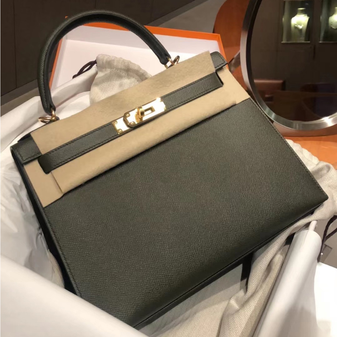 愛馬仕凱莉包2021新色 Hermes Kelly 28 Epsom C6 Vert De Gris 灰綠色 接受定製