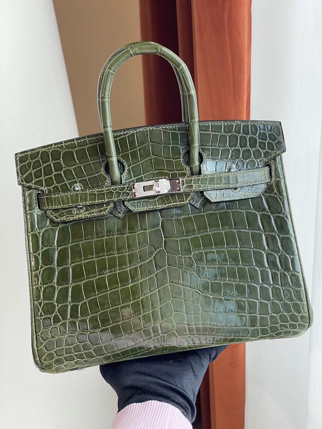 愛馬仕鉑金包25寸專櫃價格 Hermes Birkin 25 6H Olive green 橄欖綠 尼羅鱷魚