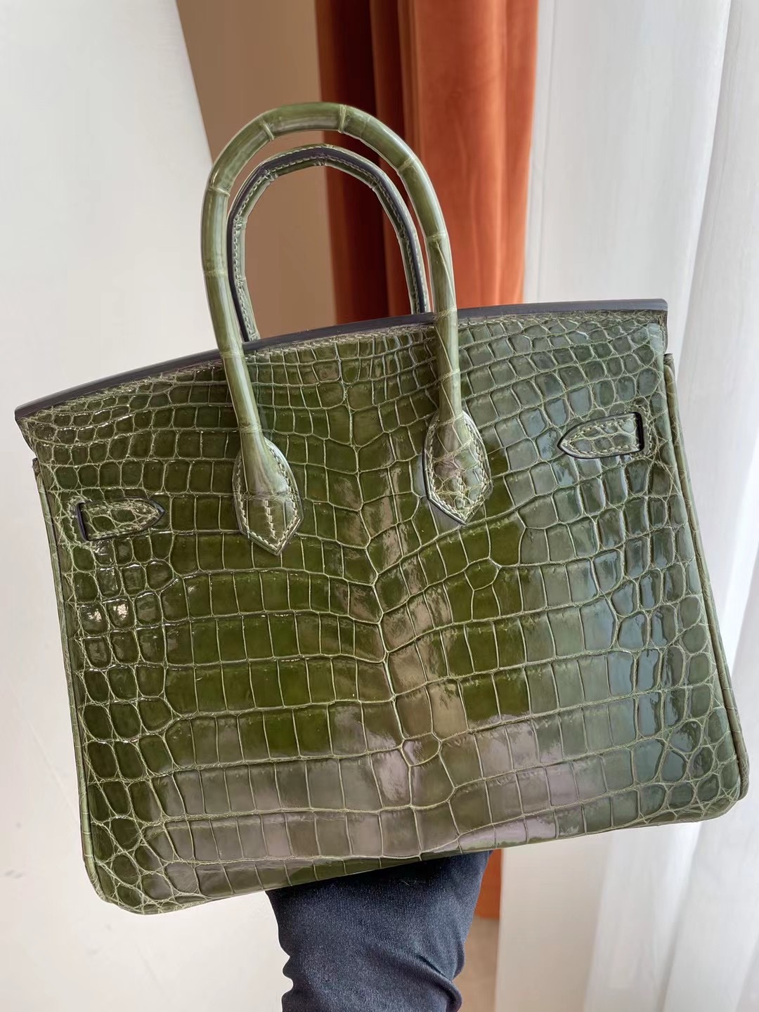 愛馬仕鉑金包25寸專櫃價格 Hermes Birkin 25 6H Olive green 橄欖綠 尼羅鱷魚