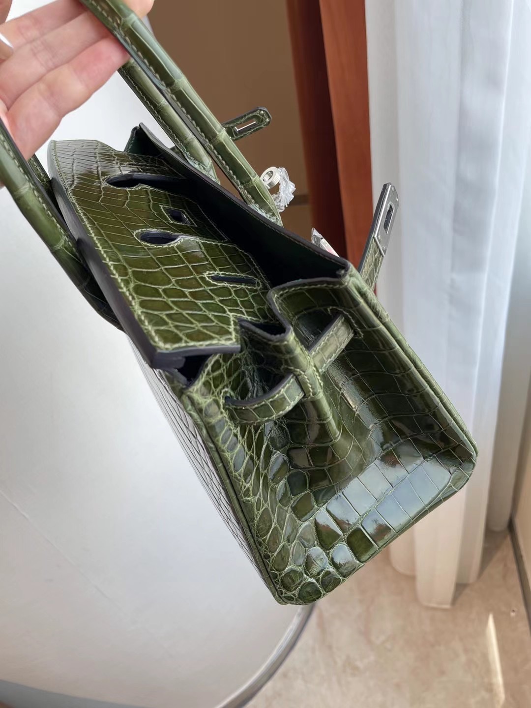 愛馬仕鉑金包25寸專櫃價格 Hermes Birkin 25 6H Olive green 橄欖綠 尼羅鱷魚