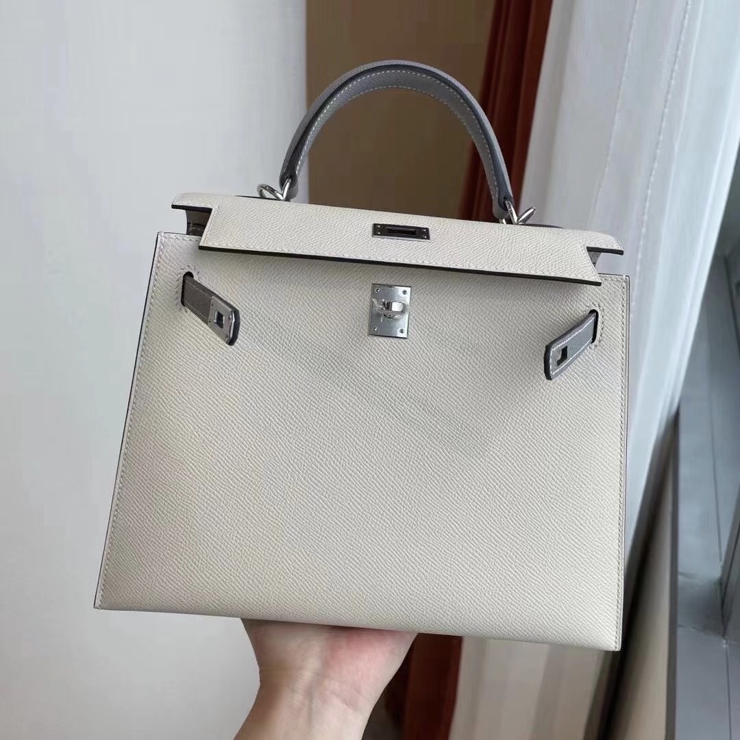 Hermes Kelly 25cm Epsom 10 Craie 奶昔白 4Z Girls Mouette 海鷗灰 銀扣