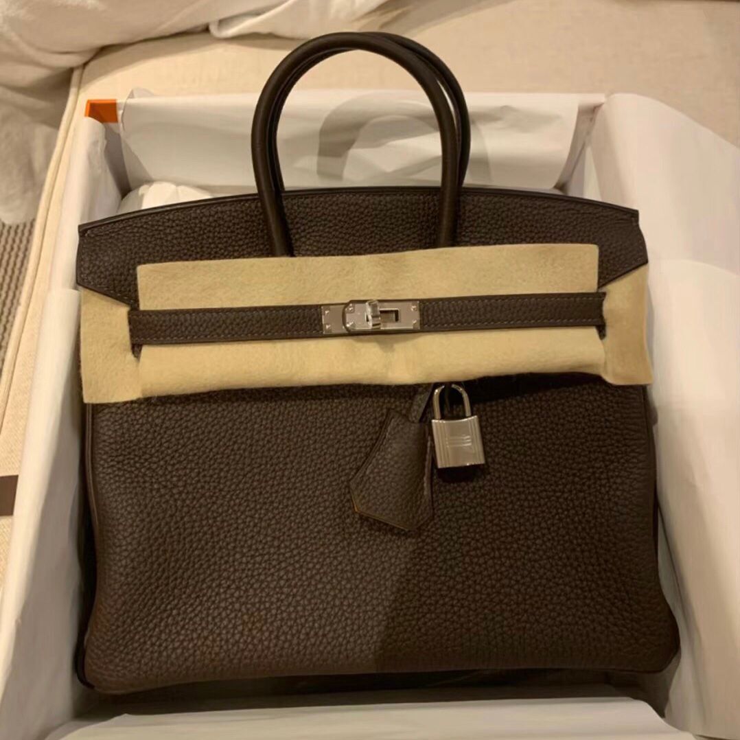 愛馬仕鉑金包25寸專櫃價格 Hermes Birkin 25cm Togo 46 Ebene 烏木色 銀扣