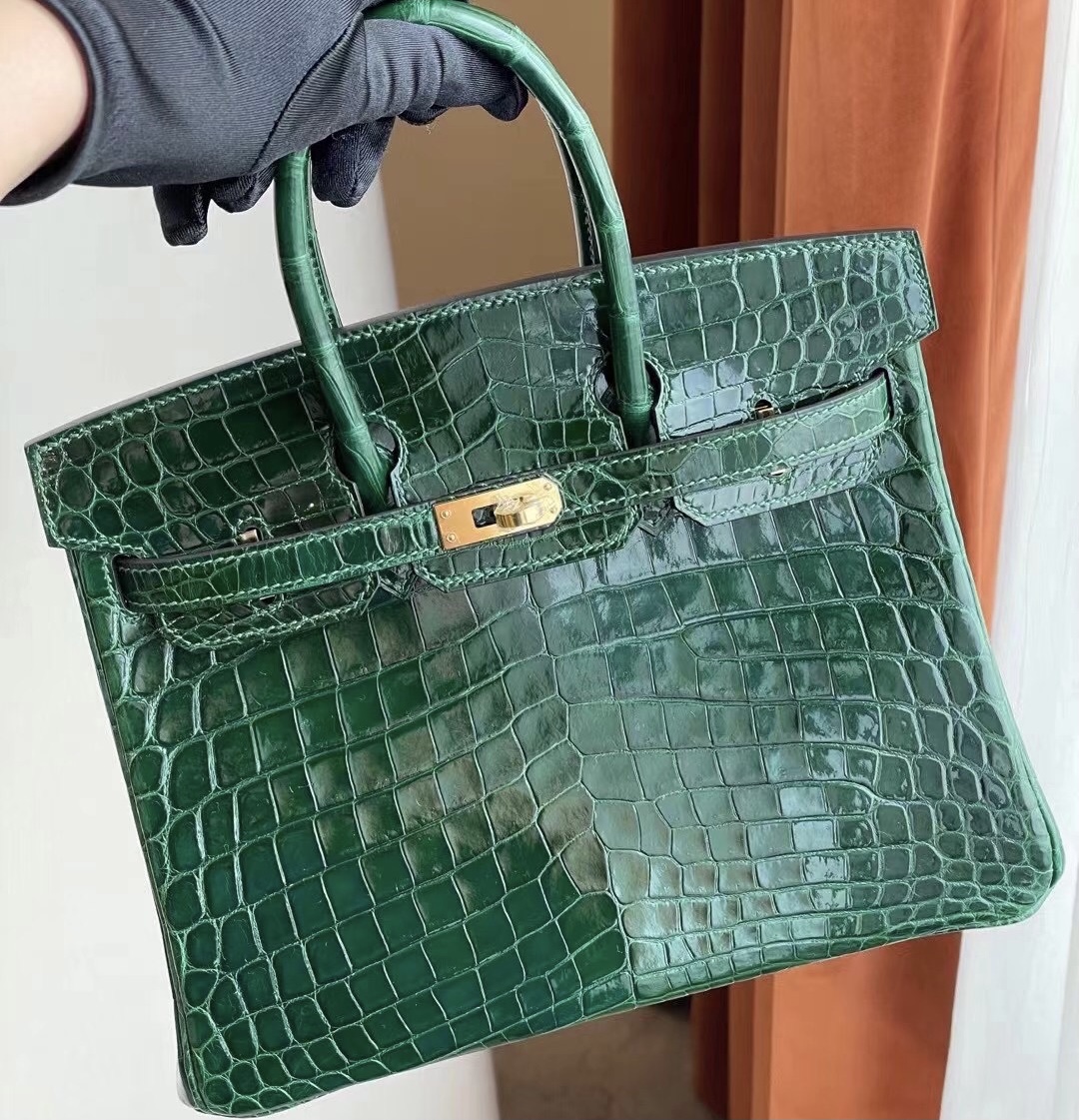 Hermes Birkin 25cm 亮面兩點尼羅鱷魚 CC67 Vert Fonce 祖母綠 全手工縫製 金扣