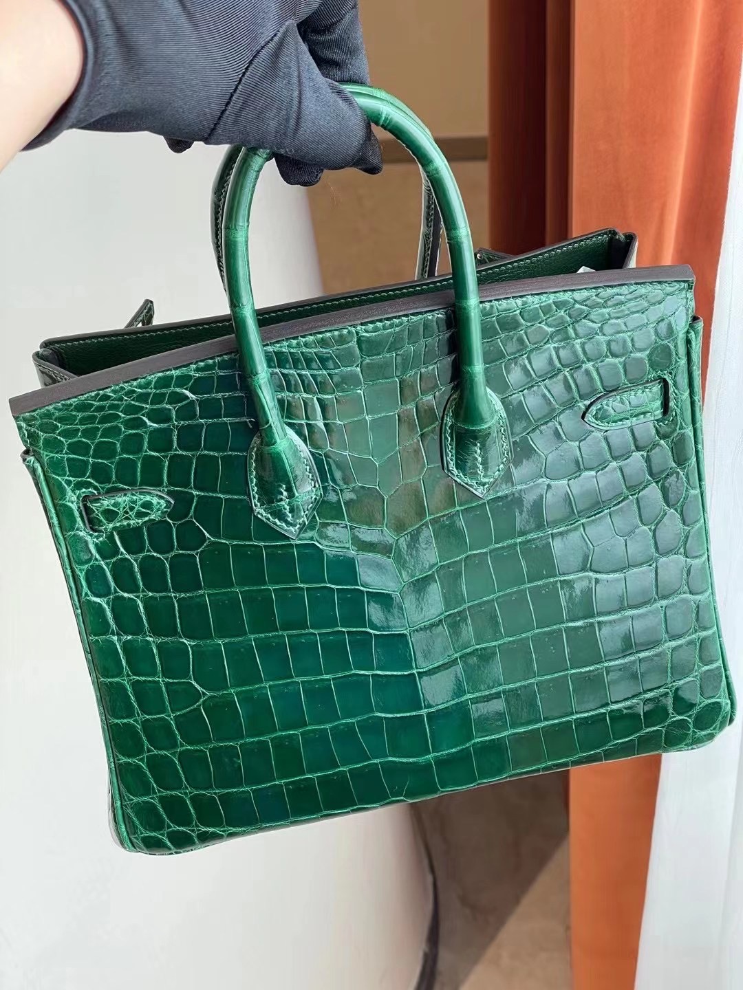 Hermes Birkin 25cm 亮面兩點尼羅鱷魚 CC67 Vert Fonce 祖母綠 全手工縫製 金扣