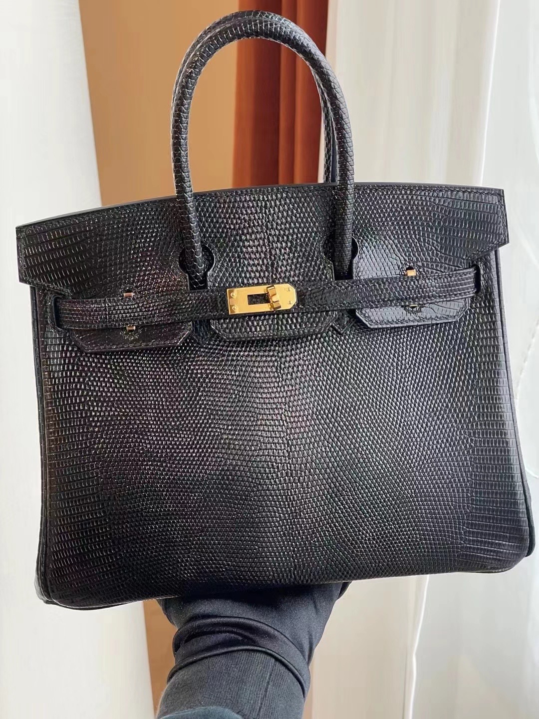 愛馬仕鉑金包25寸專櫃價格 Hermes Birkin 25cm 89 Noir 黑色蜥蜴皮