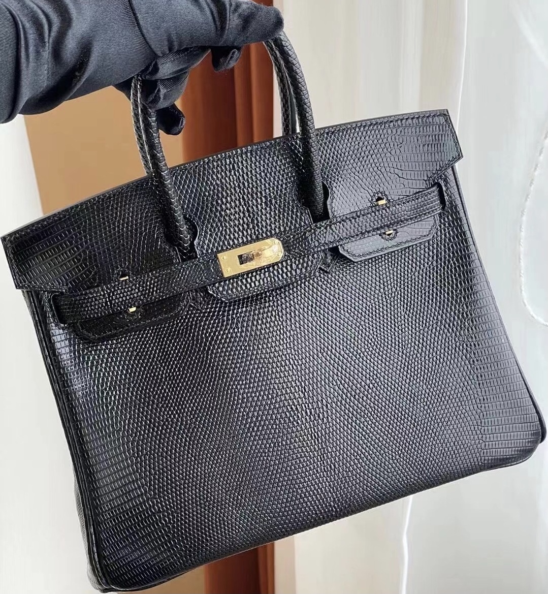 愛馬仕鉑金包25寸專櫃價格 Hermes Birkin 25cm 89 Noir 黑色蜥蜴皮