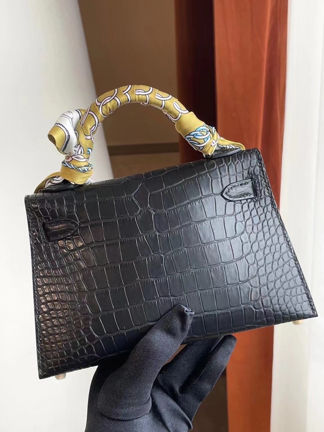 Dubai Hermes Kelly Mini II Matte Mississippiensis Alligator 89 Noir 黑色