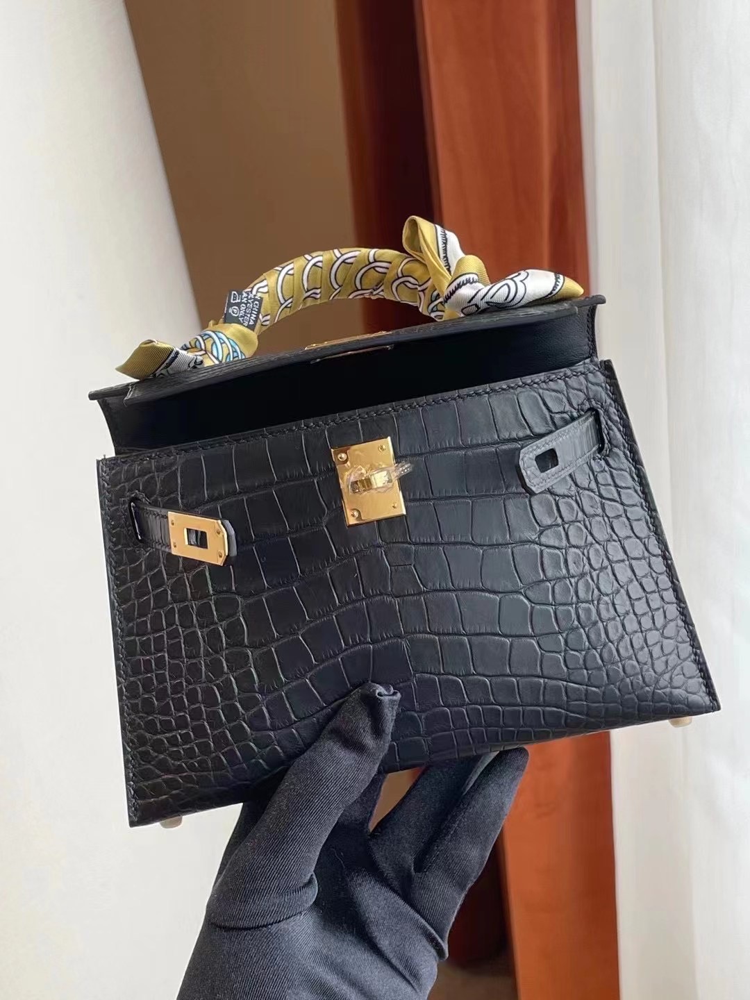 Dubai Hermes Kelly Mini II Matte Mississippiensis Alligator 89 Noir 黑色