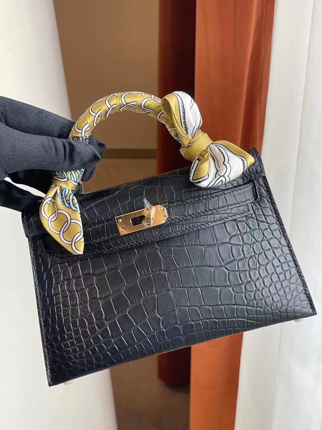 Dubai Hermes Kelly Mini II Matte Mississippiensis Alligator 89 Noir 黑色