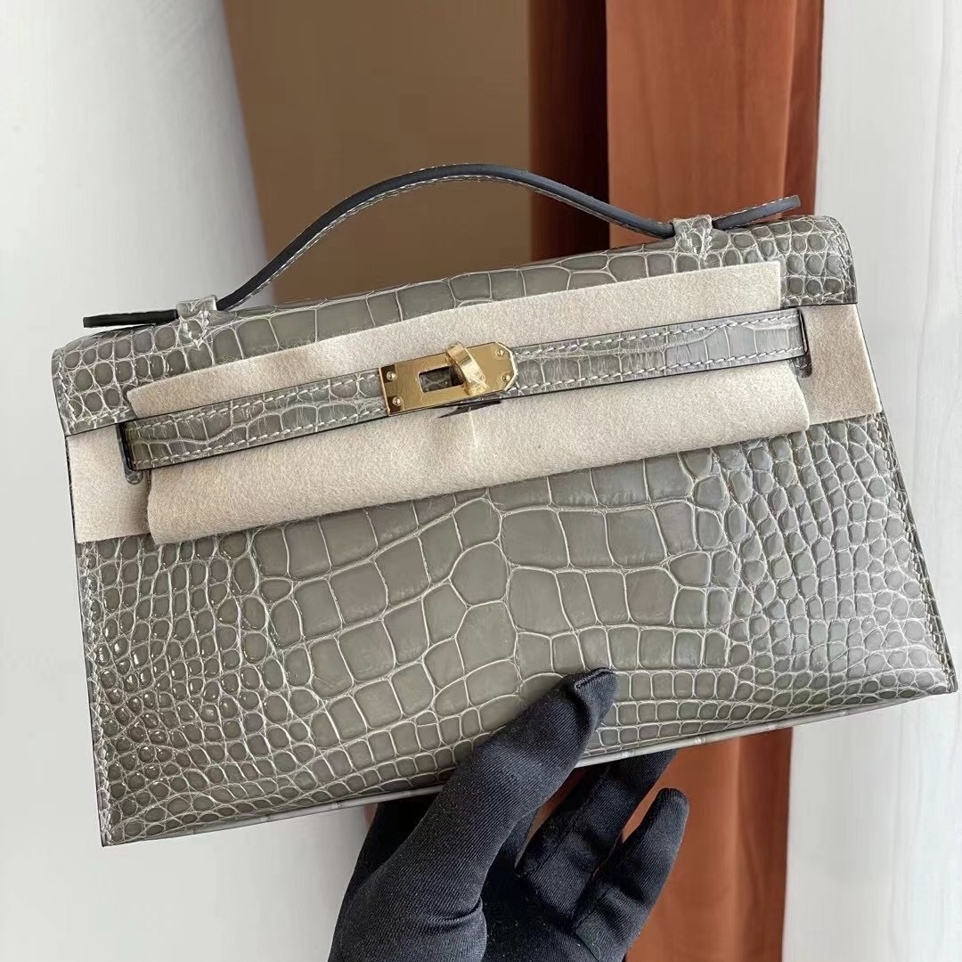 Dubai Hermes MiniKelly Pochette 81 Gris Tourterelle 斑鳩灰 美洲鱷魚