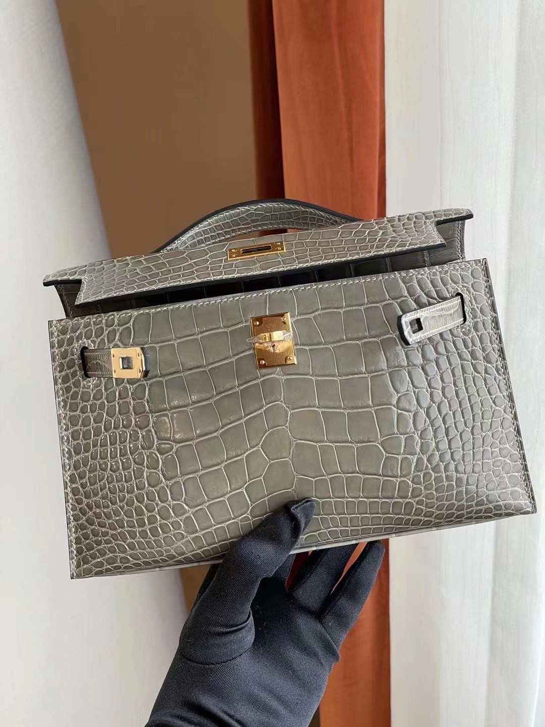 Dubai Hermes MiniKelly Pochette 81 Gris Tourterelle 斑鳩灰 美洲鱷魚