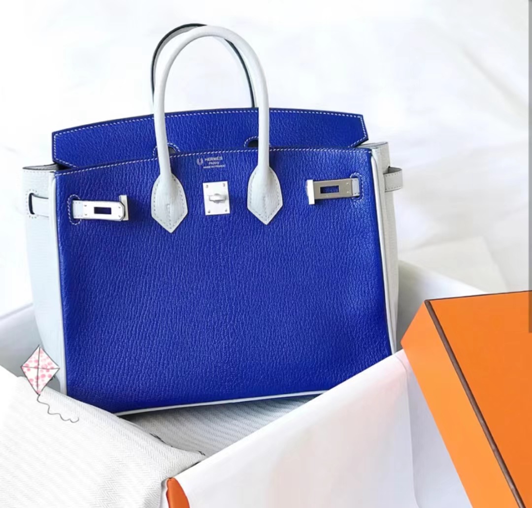 Hermes HSS Birkin 25 Chevre Mysore 7T Blue electric 80 Gris Perle 馬蹄印