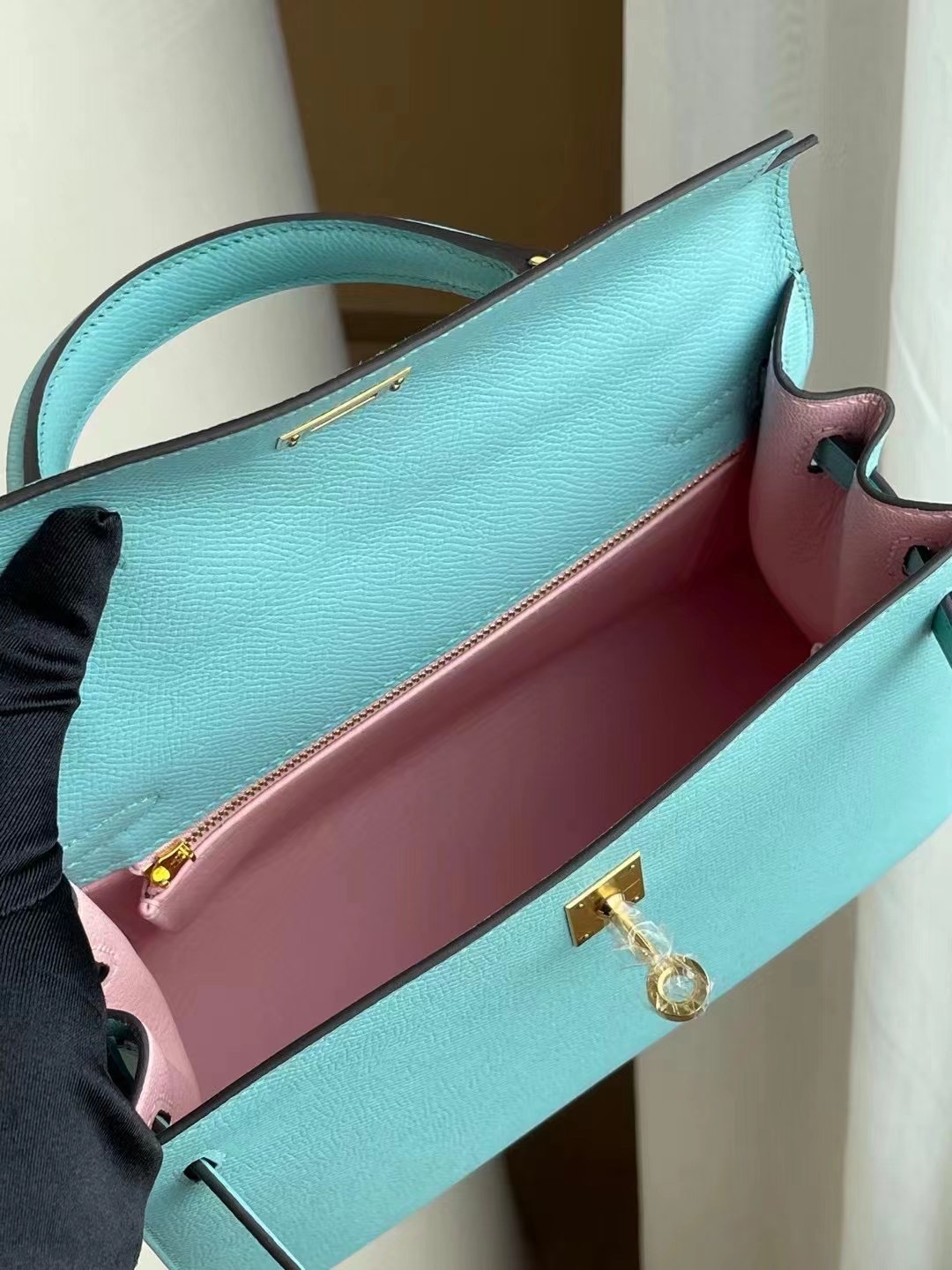 New York USA Hermes Kelly 25 Epsom 3P Blue Atoll 馬卡龍藍 內拼 櫻花粉