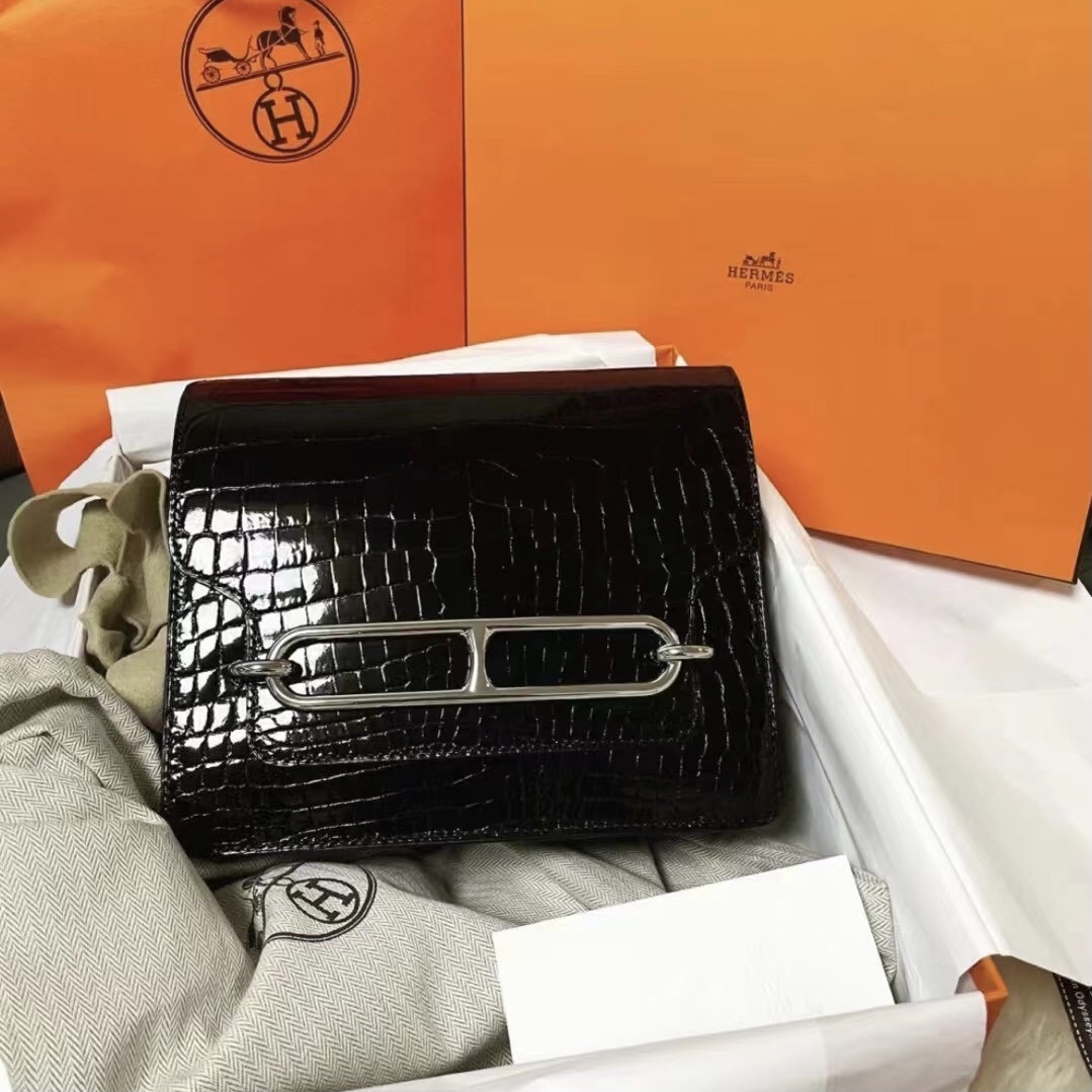 Dubai United Arab Emirates Hermes Roulis MINI 89 Noir 黑色 亮面美洲鱷魚