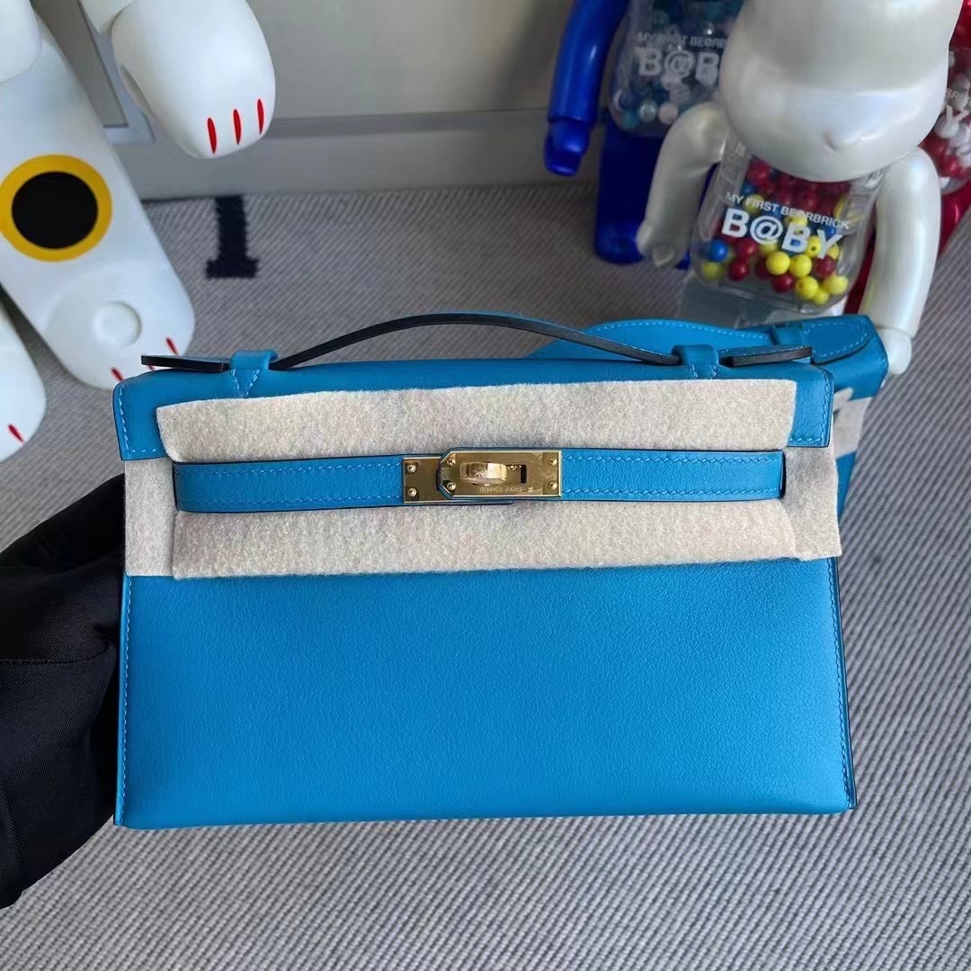 Canada Hermes MiniKelly Pochette Swift 0F Bleu frida 弗裏達藍